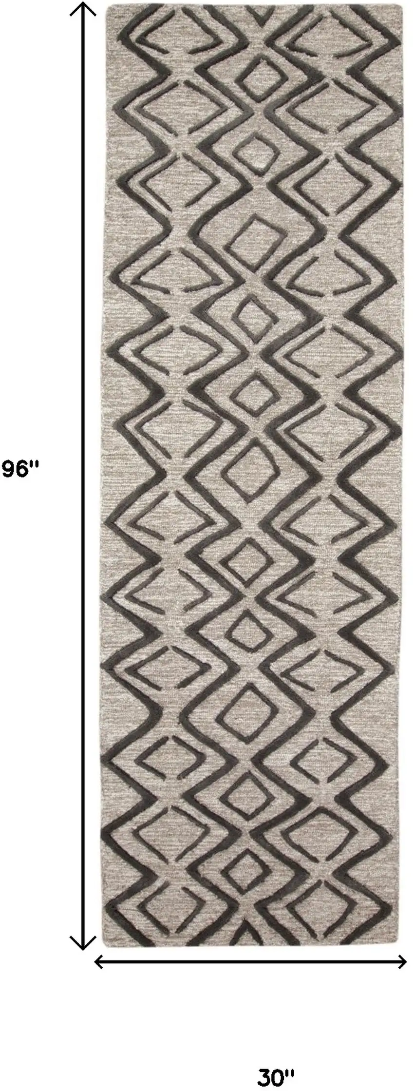 8' Black and Taupe Geometric Hand Tufted Runner Rug Photo 3