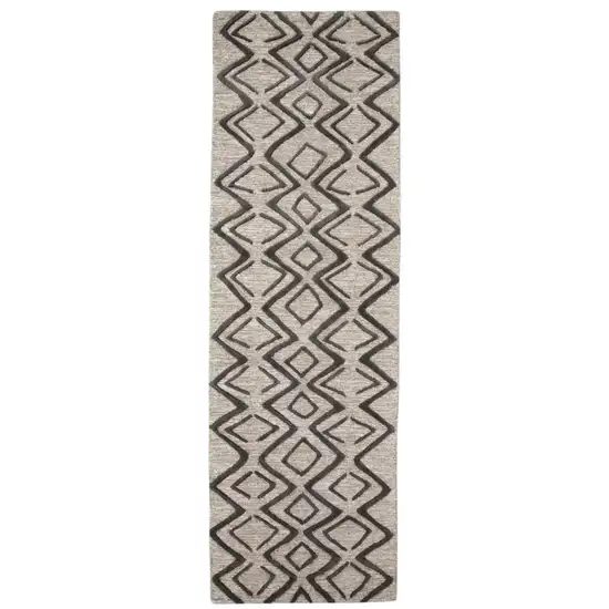 8' Black Taupe And Gray Geometric Hand Tufted Runner Rug Photo 2