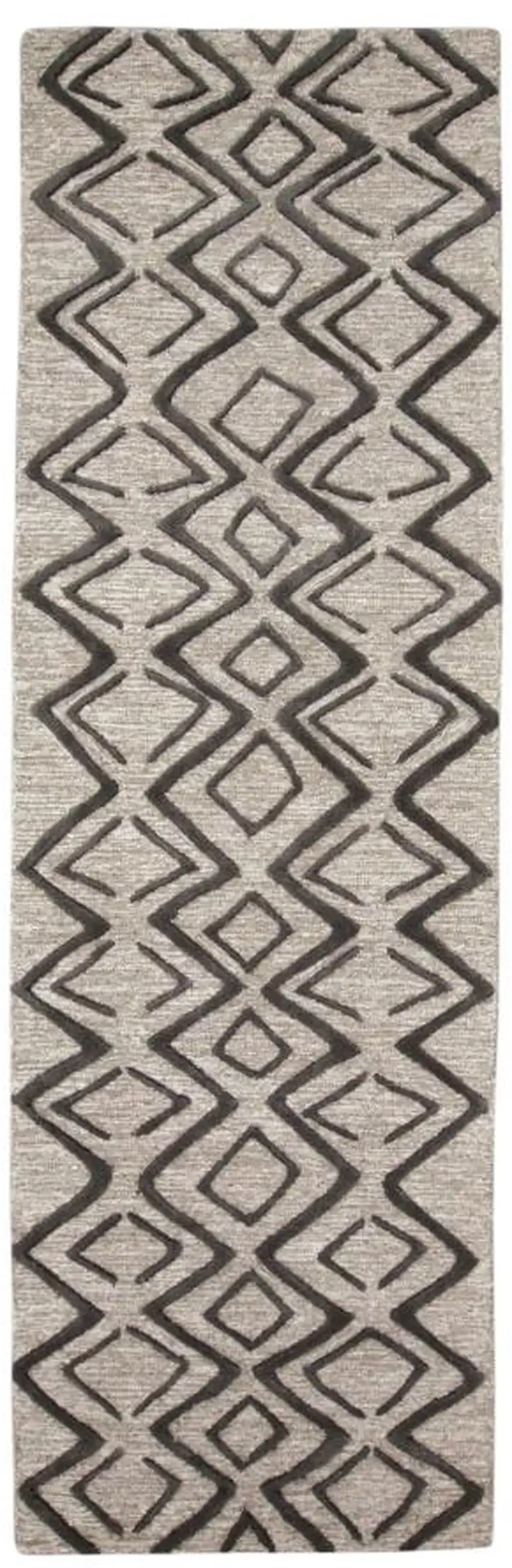 8' Black Taupe And Gray Geometric Hand Tufted Runner Rug Photo 2