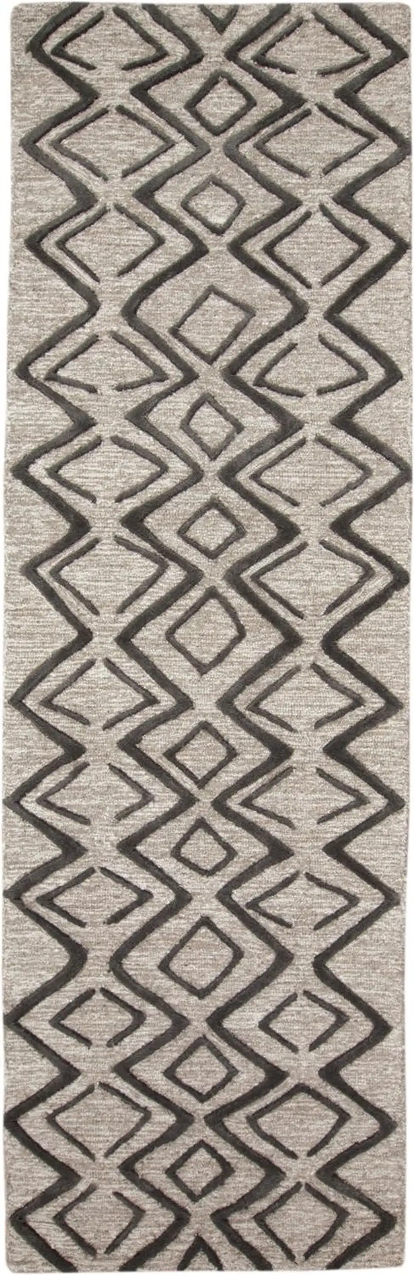 8' Black and Taupe Geometric Hand Tufted Runner Rug Photo 2