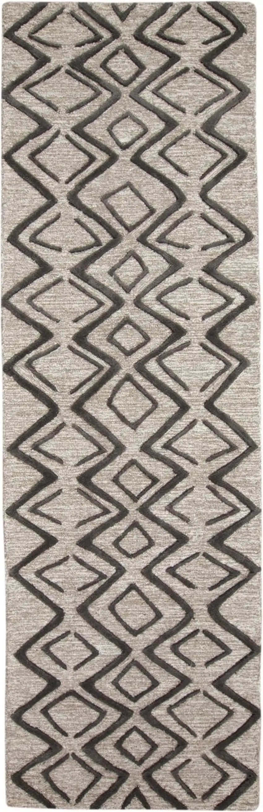 8' Black and Taupe Geometric Hand Tufted Runner Rug Photo 5