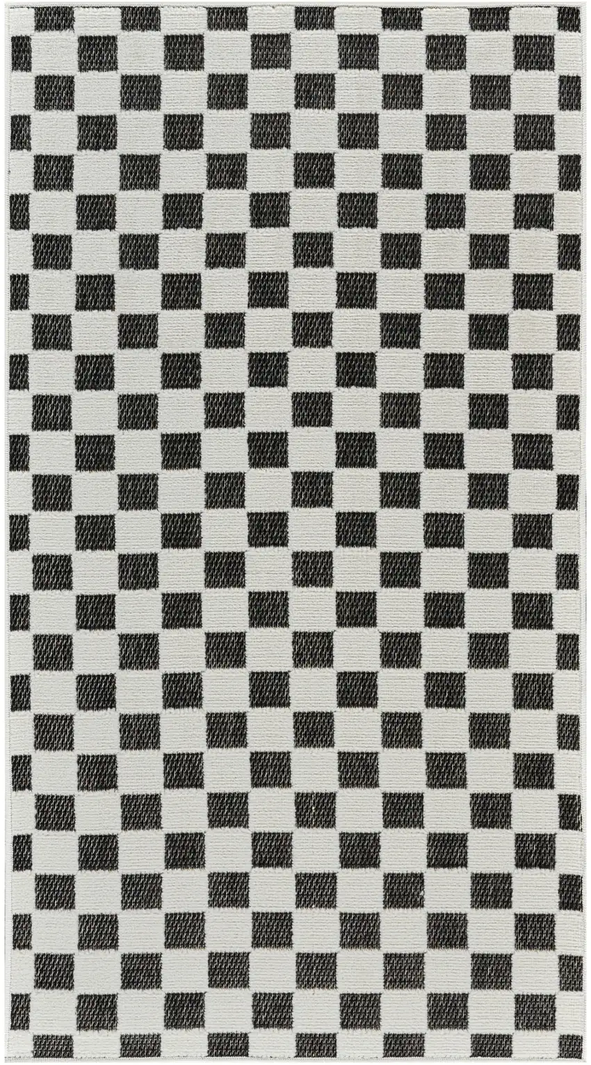 10' Black and White Geometric Distressed Indoor Outdoor Runner Rug Photo 2
