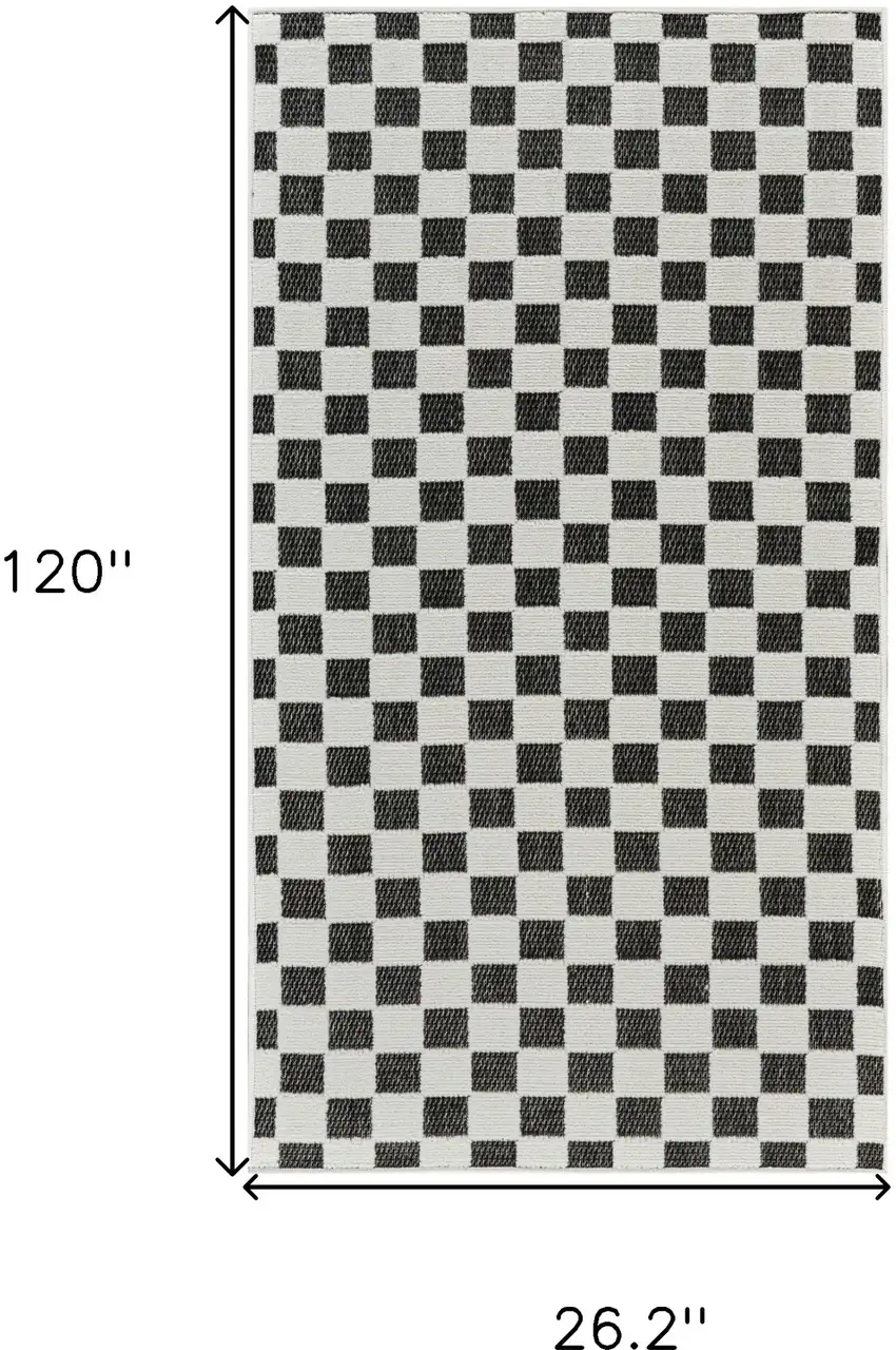 10' Black and White Geometric Distressed Indoor Outdoor Runner Rug Photo 3
