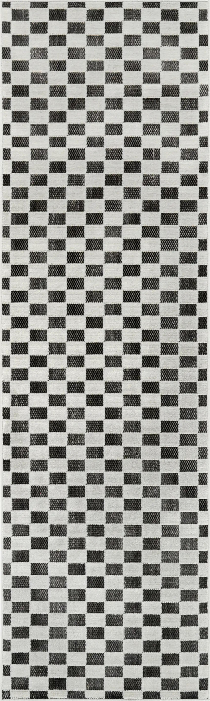 8' Black and White Geometric Distressed Indoor Outdoor Runner Rug Photo 3