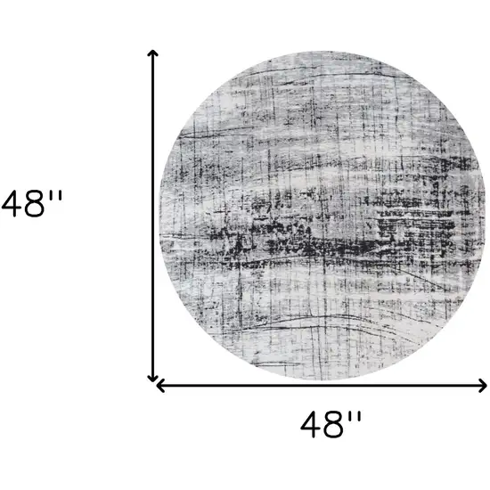 5' Black and White Round Abstract Non Skid Area Rug Photo 3