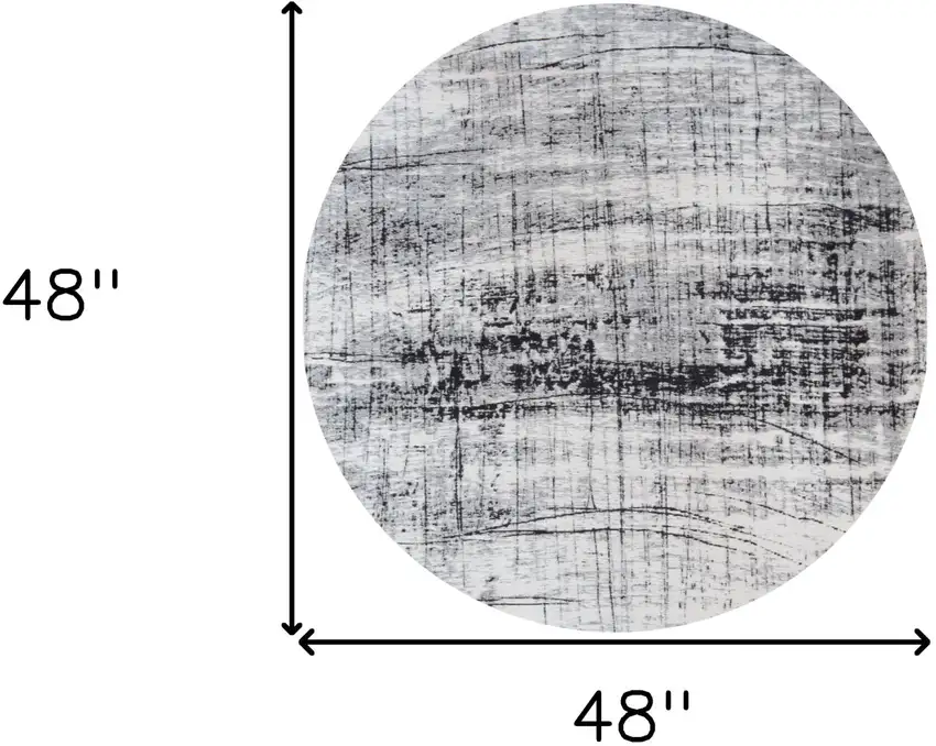 5' Black and White Round Abstract Non Skid Area Rug Photo 3