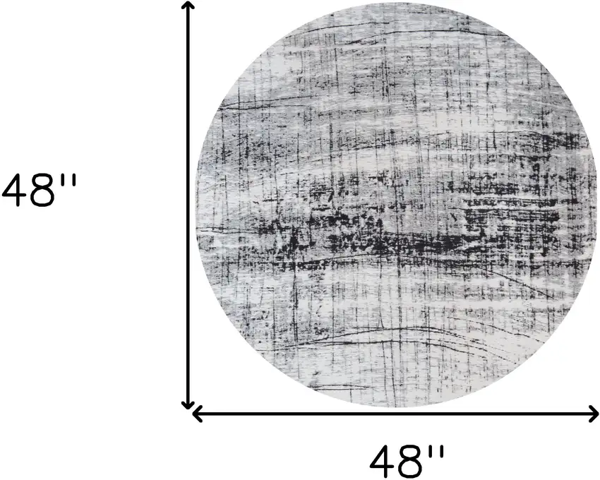 5' Black and White Round Abstract Non Skid Area Rug Photo 3
