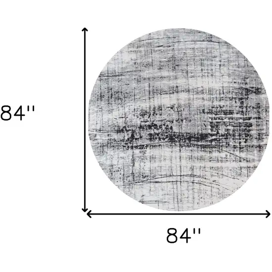 8' Black and White Round Abstract Non Skid Area Rug Photo 3