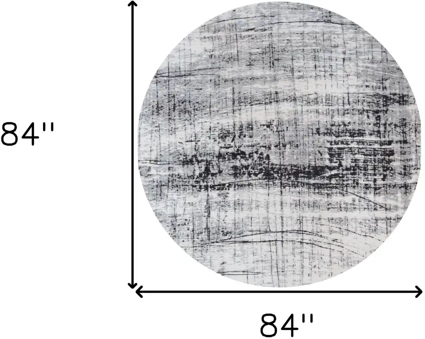 8' Black and White Round Abstract Non Skid Area Rug Photo 3