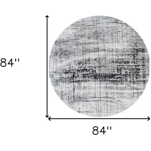 Photo of 8' Black and White Round Abstract Non Skid Area Rug