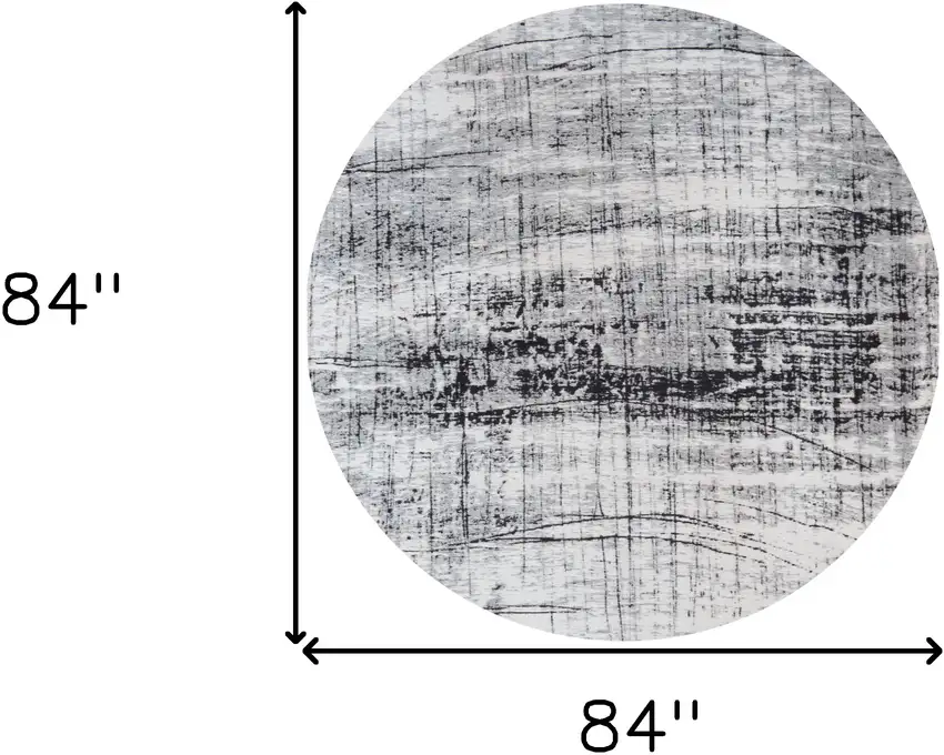 8' Black and White Round Abstract Non Skid Area Rug Photo 3