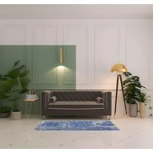 Photo of 6' Blue Abstract Distressed Runner Rug