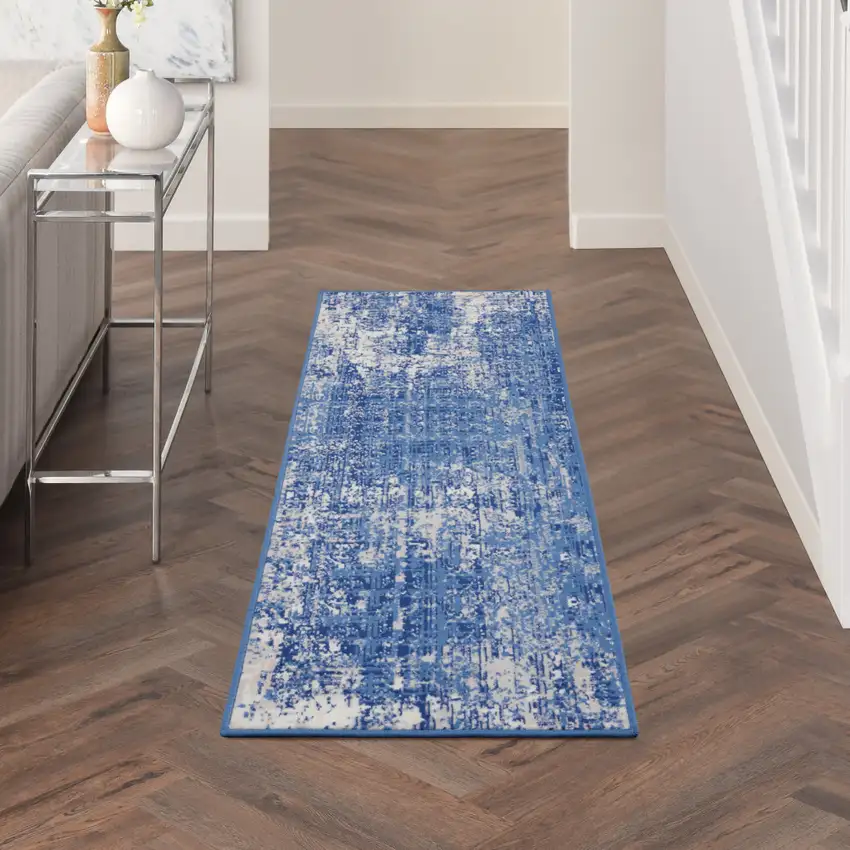 6' Blue Abstract Distressed Runner Rug Photo 5