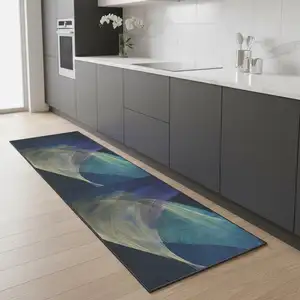 Photo of 8' Blue Abstract Power Loom Non Skid Runner Rug