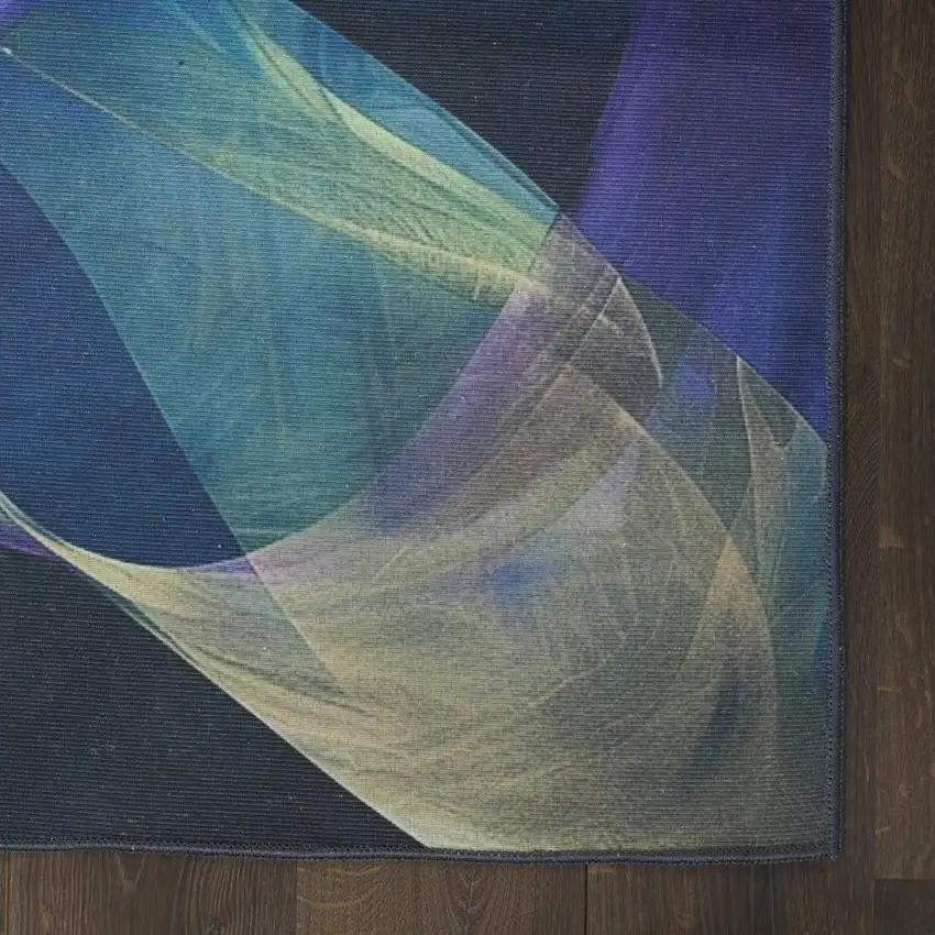 10' Blue Abstract Power Loom Non Skid Runner Rug Photo 9