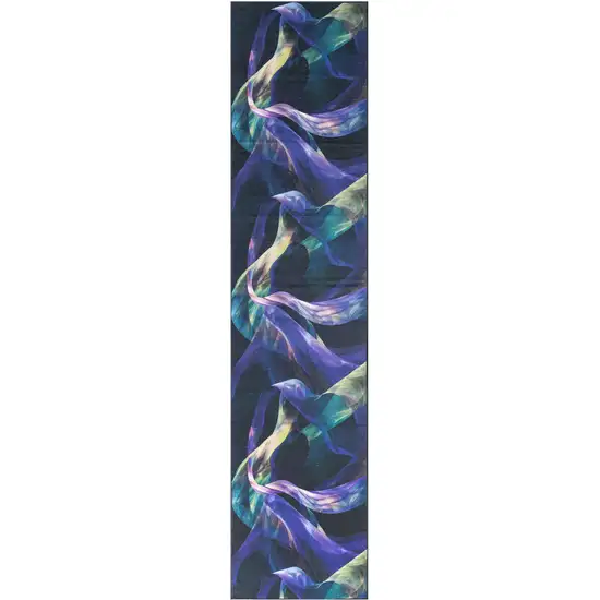 10' Blue Abstract Power Loom Non Skid Runner Rug Photo 7