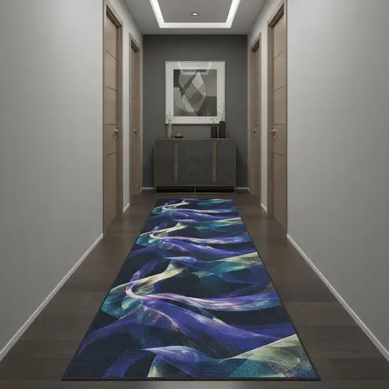 10' Blue Abstract Power Loom Non Skid Runner Rug Photo 1