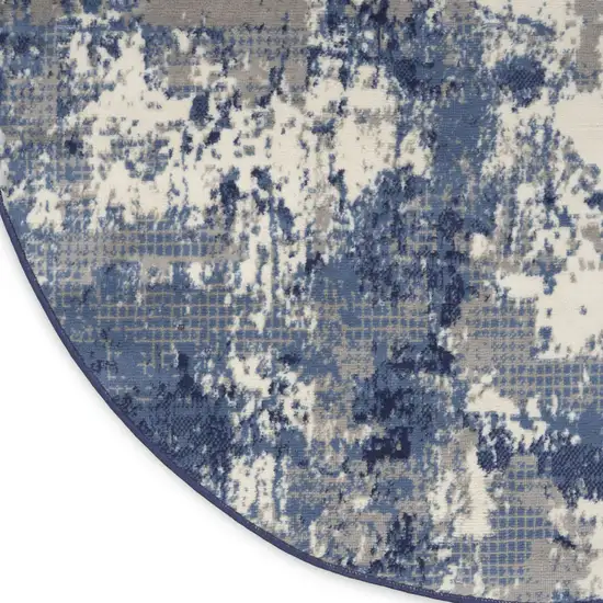 8' Blue Abstract Power Loom Round Rug Photo 8