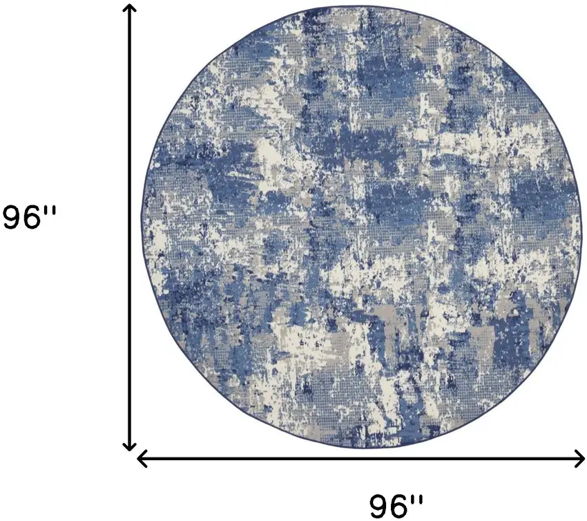 8' Blue Abstract Power Loom Round Rug Photo 3