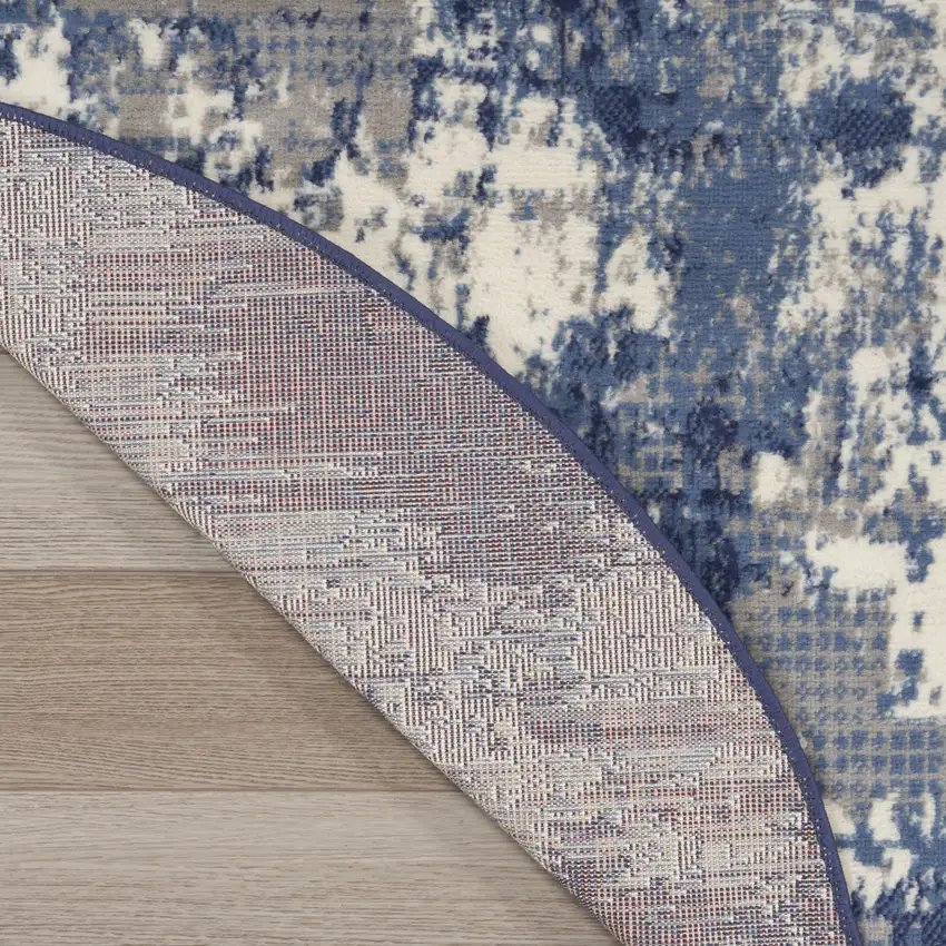 4' Blue Abstract Power Loom Round Rug Photo 9