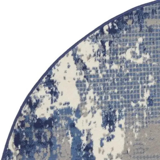 4' Blue Abstract Power Loom Round Rug Photo 3