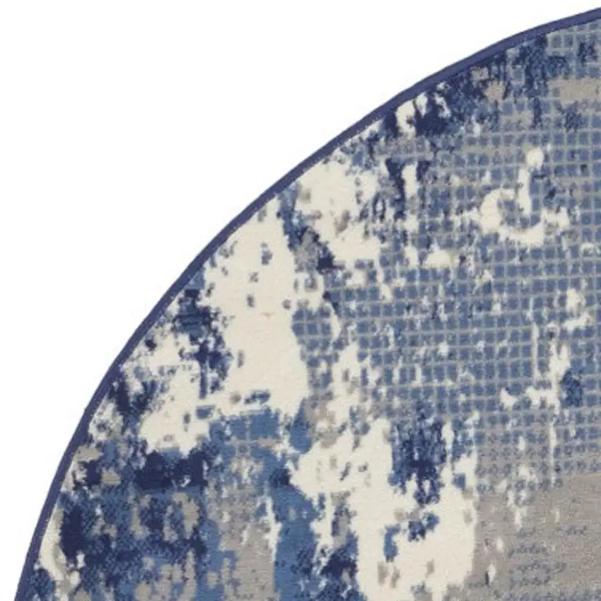 4' Blue Abstract Power Loom Round Rug Photo 7