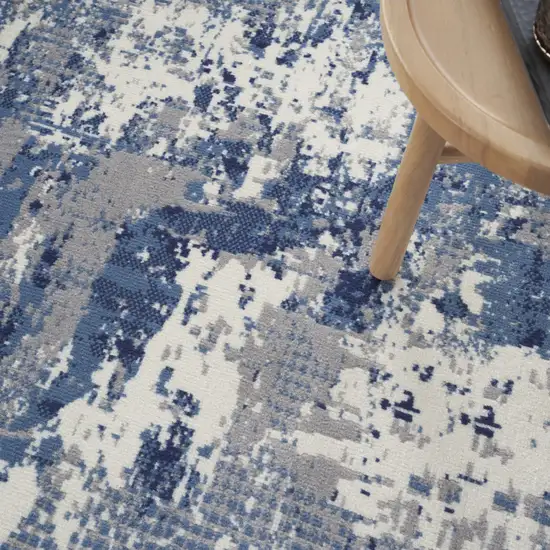 4' Blue Abstract Power Loom Round Rug Photo 8