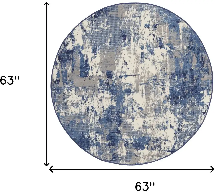 5' Blue Abstract Power Loom Round Rug Photo 3