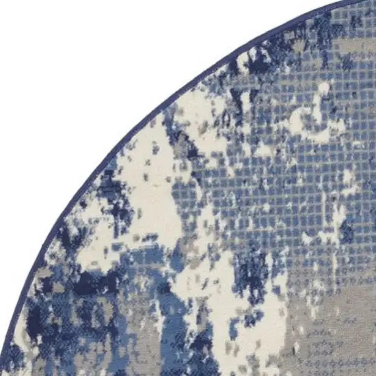 5' Blue Abstract Power Loom Round Rug Photo 7