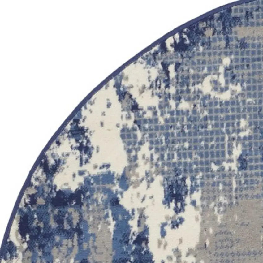 5' Blue Abstract Power Loom Round Rug Photo 7