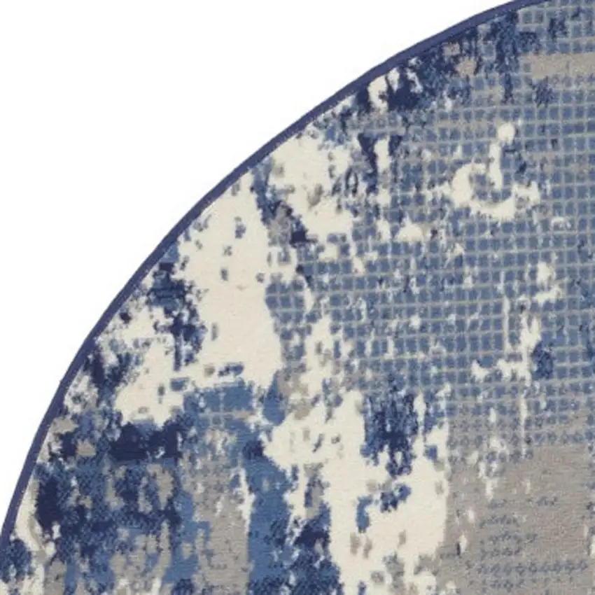 5' Blue Abstract Power Loom Round Rug Photo 3