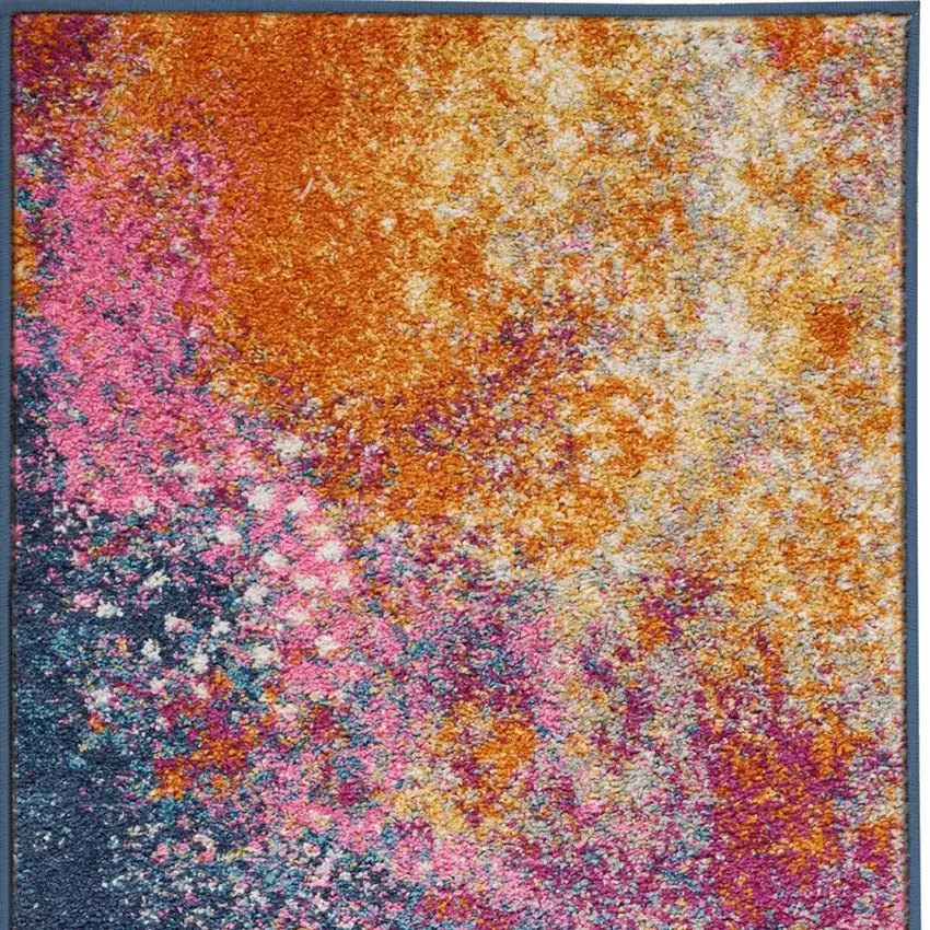 12' Blue Abstract Power Loom Runner Rug Photo 2