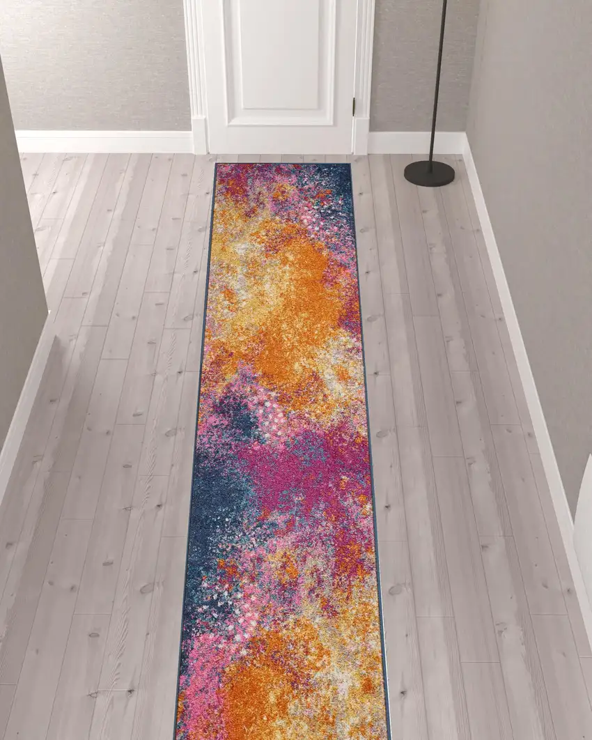 12' Blue Abstract Power Loom Runner Rug Photo 2
