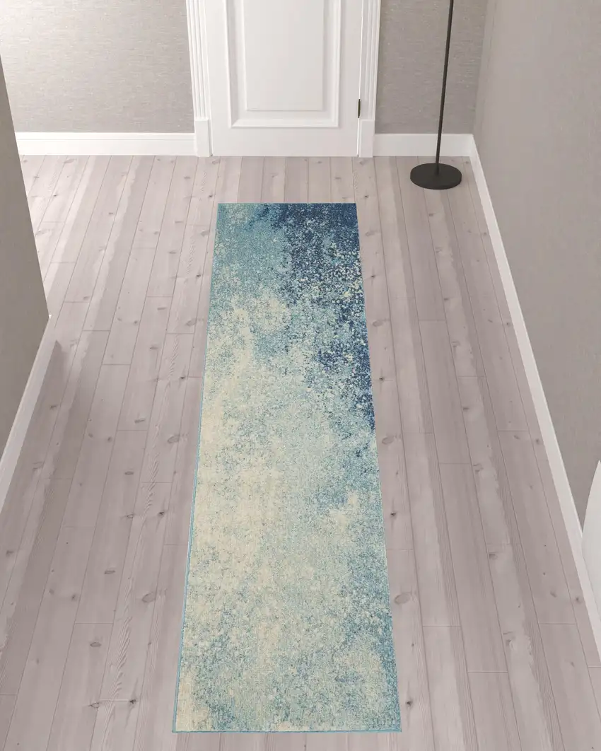 10' Blue Abstract Power Loom Runner Rug Photo 6