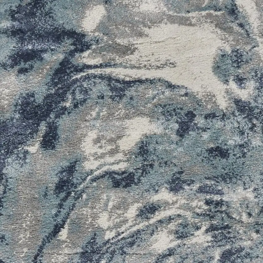 8' Blue Abstract Power Loom Runner Rug Photo 3