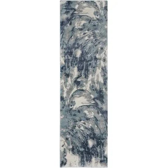 8' Blue Abstract Power Loom Runner Rug Photo 1