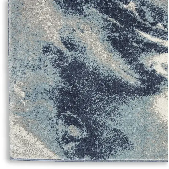 8' Blue Abstract Power Loom Runner Rug Photo 7