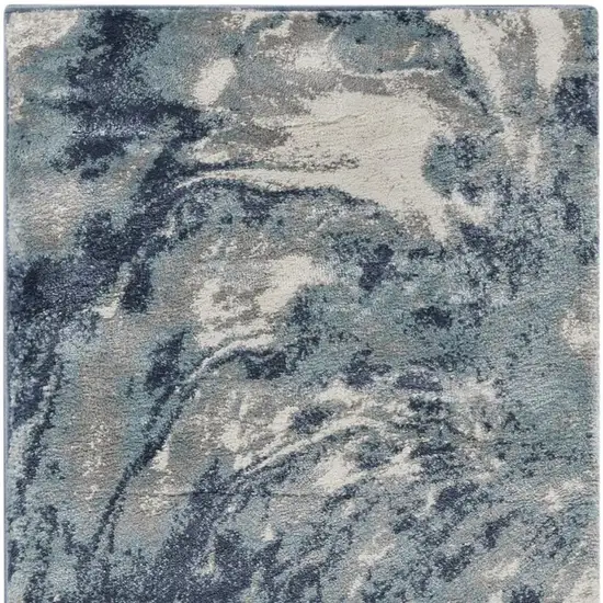 8' Blue Abstract Power Loom Runner Rug Photo 4