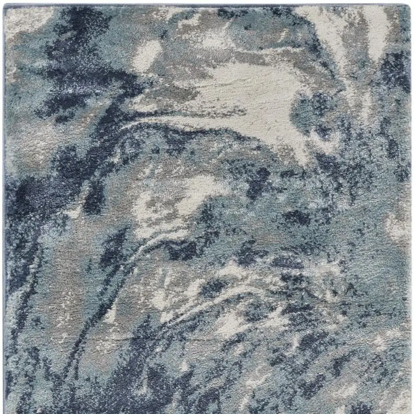 8' Blue Abstract Power Loom Runner Rug Photo 4