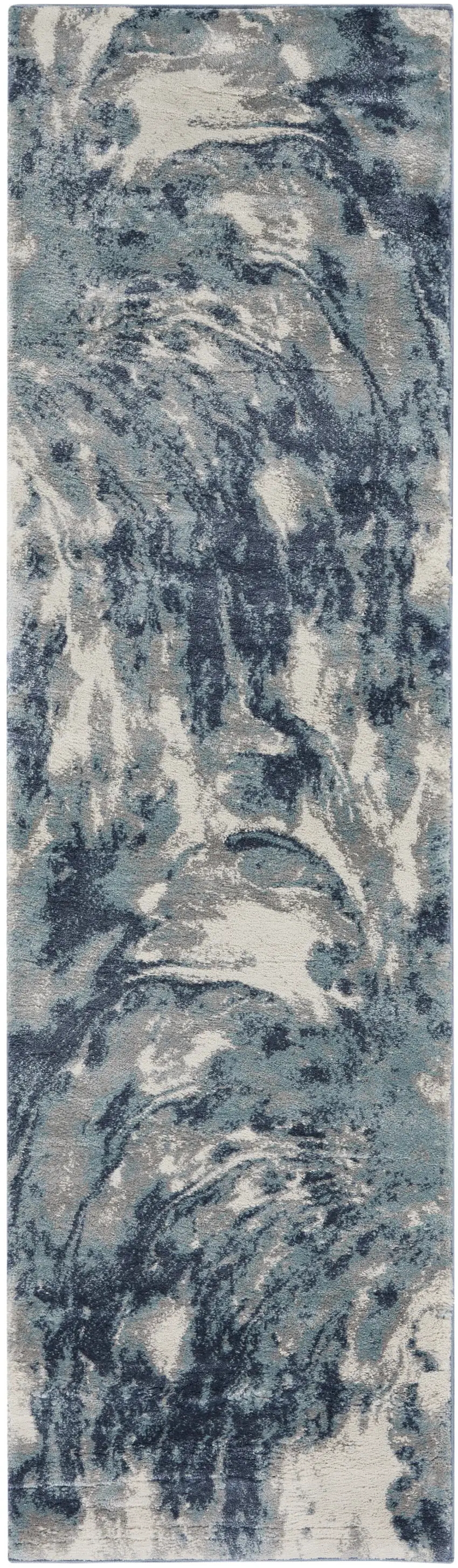 8' Blue Abstract Power Loom Runner Rug Photo 4