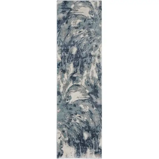 8' Blue Abstract Power Loom Runner Rug Photo 2