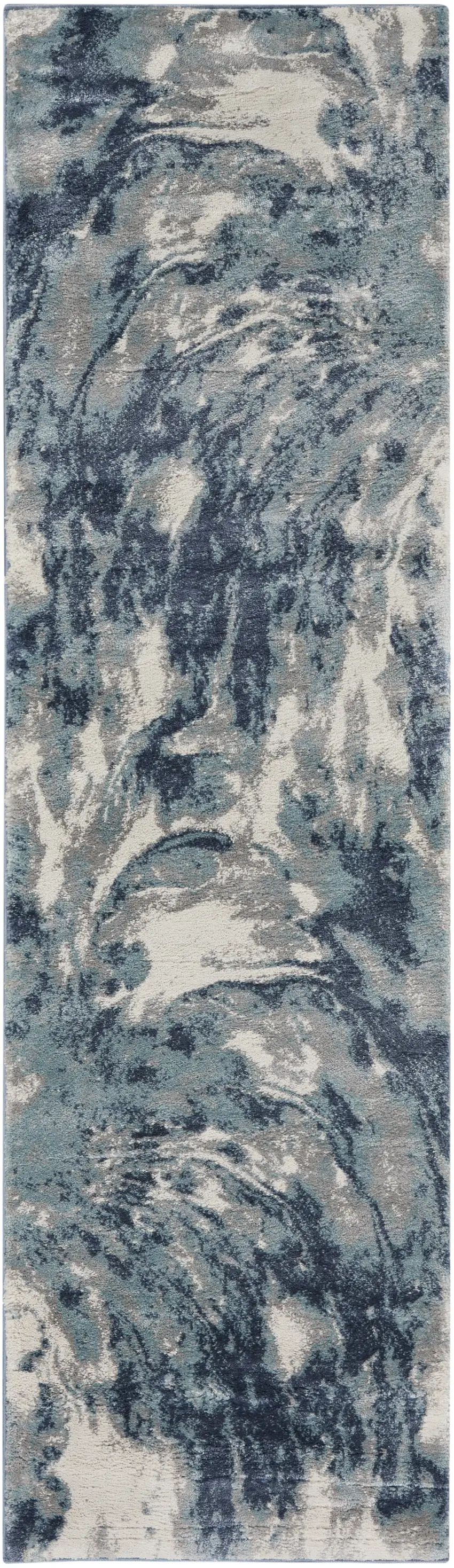 8' Blue Abstract Power Loom Runner Rug Photo 2