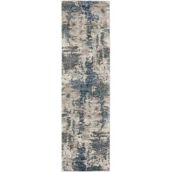 8' Blue Abstract Power Loom Runner Rug Photo 4