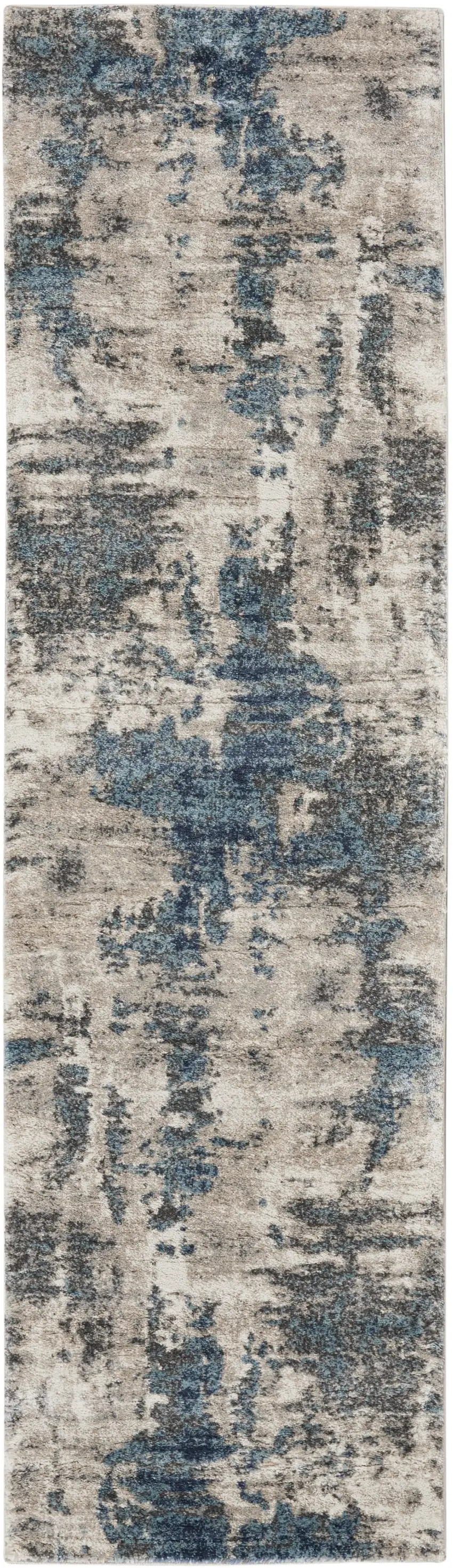 8' Blue Abstract Power Loom Runner Rug Photo 4