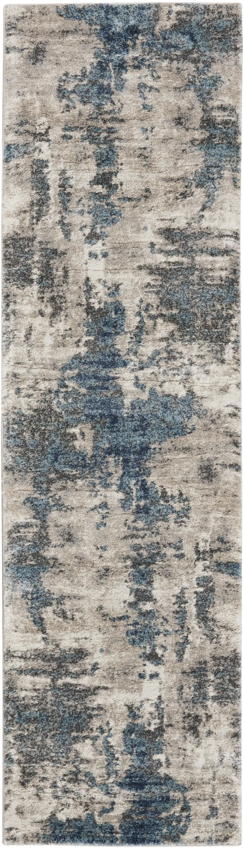 8' Blue Abstract Power Loom Runner Rug Photo 2