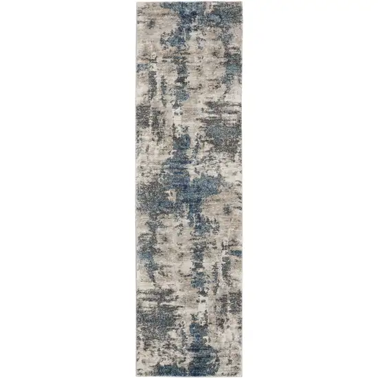 8' Blue Abstract Power Loom Runner Rug Photo 1