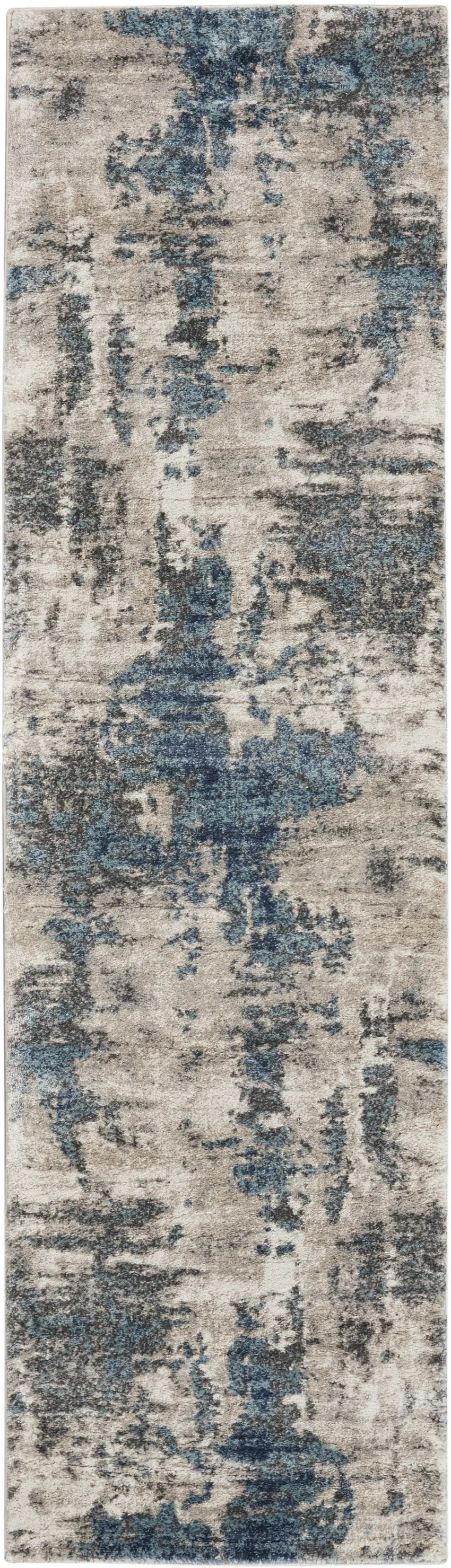 8' Blue Abstract Power Loom Runner Rug Photo 1