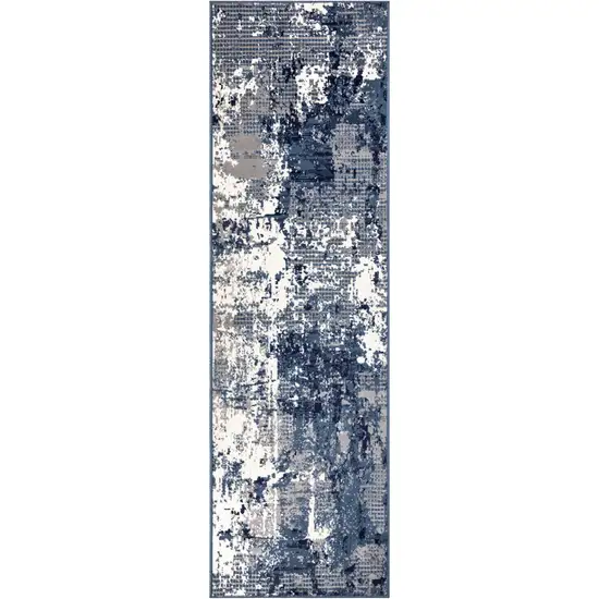 10' Blue Abstract Power Loom Runner Rug Photo 4