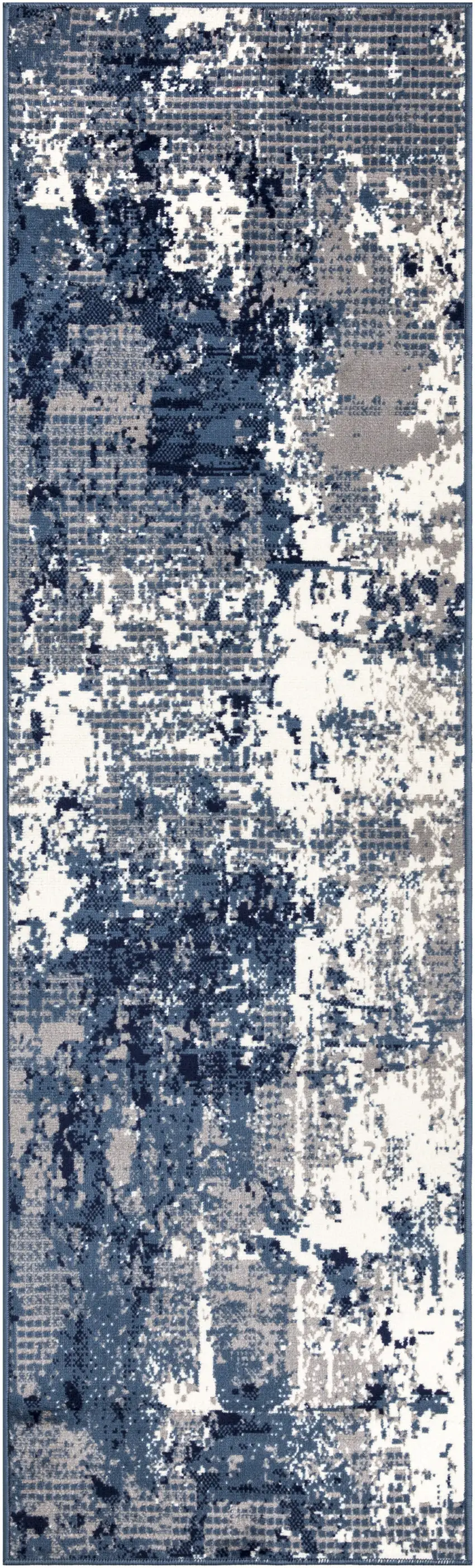 10' Blue Abstract Power Loom Runner Rug Photo 2