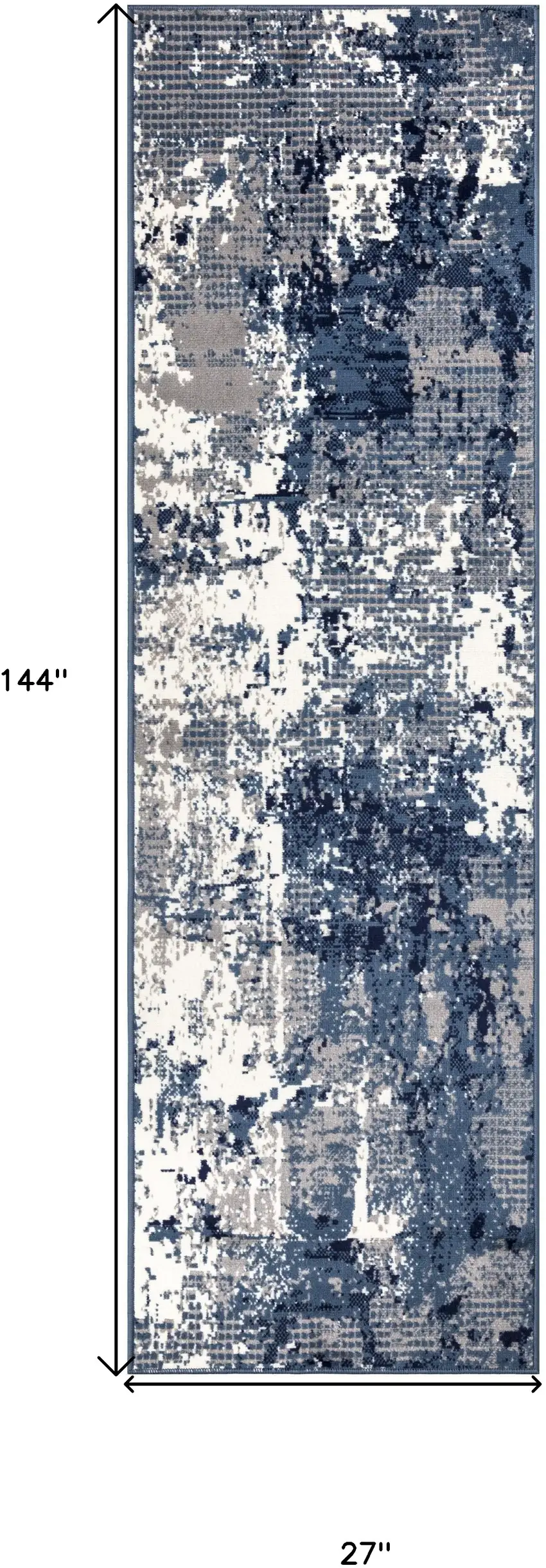 12' Blue Abstract Power Loom Runner Rug Photo 3